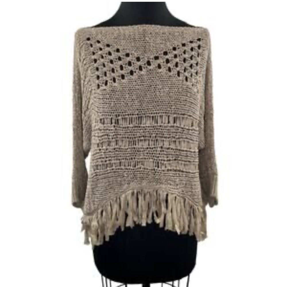 Alberto Makali Sweater Women’s Ribbon Open Knit Boat Neck 3/4 Sweater Sz L